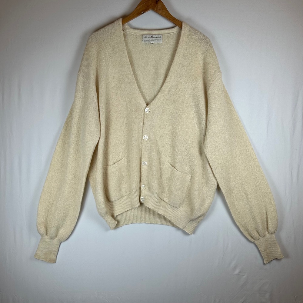 Peruvian Connection 100% Alpaca Handmade Cream V-Neck Cardigan Sweater XL